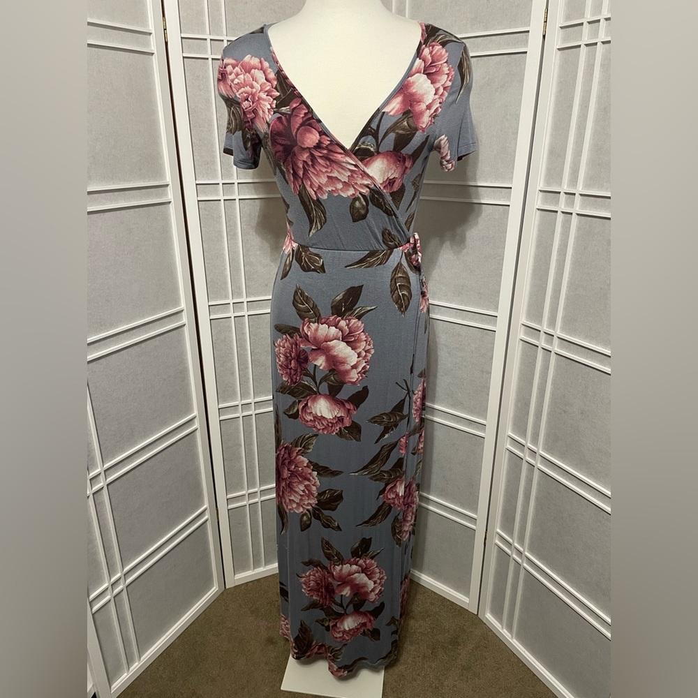 Floral Blue Wrap Maxi Dress